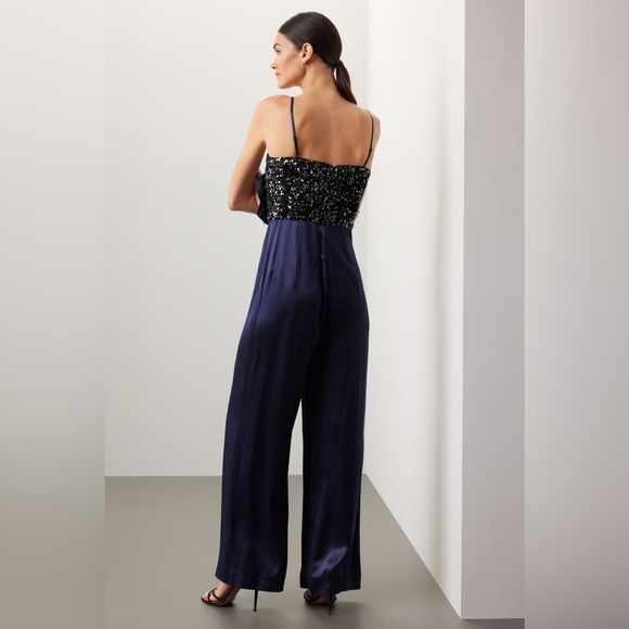Badgley Mischka Sequin Navy Jumpsuit. NWOT! - Picture 4 of 5